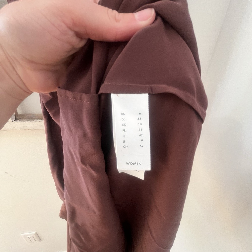LilySilk $249 Mulberry Silk Chocolate A Line Dress Cut‎ Metal Ring Size 6 - Picture 11 of 14